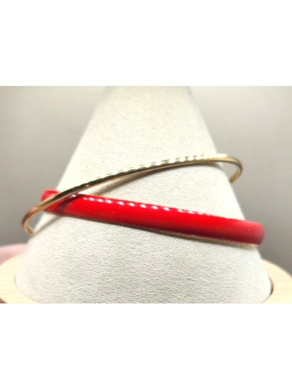 Gold & Red Enamel Bangle Bracelet Set   Lightweight & Stackable